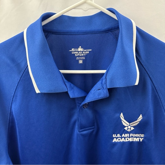 US Air Force Polo Shirt Medium Blue White Gray Logo Military Pilot Golf Mens - Picture 6 of 8